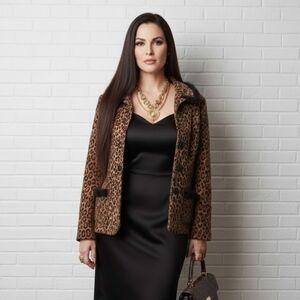 Vintage Leopard Print Faux Fur Coat Jacket Glam Rockabilly Womens Size XL 90s